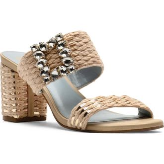 Frances Valentine Betty Raffia Block Heel Sandal in Natural/Gold at Nordstrom, Size 6.5