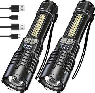 No Brand Linternas Recargables, Linternas T&aacute;cticas Led Superbrillantes Con Pantalla De Luz Cob, 5 Modos De Alta Potencia, Ideales Para Camping, Emergencias Y E