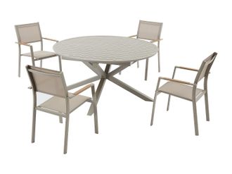 Vente-Unique Comedor de jard&iacute;n de metal: mesa redonda extensible L.150/200 cm y 4 sillones apilables - Topo - YOHA de MYLIA