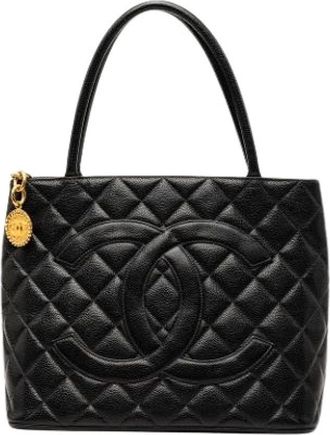 Chanel Pre-owned Quilted Caviar Leather Tote - Dames - Vintage Handtas - Zwart - ONE Size - Leer - Vintage