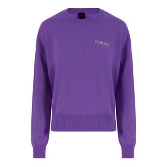 Pinko Paarse Wol Kasjmier Logo Sweater - Dames - Ronde hals truien - Paars - XS - Wol - Truien & Vesten