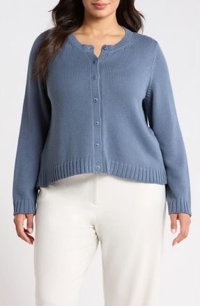 Eileen Fisher Organic Cotton Button Front Cardigan in Cold Spray at Nordstrom, Size 1X