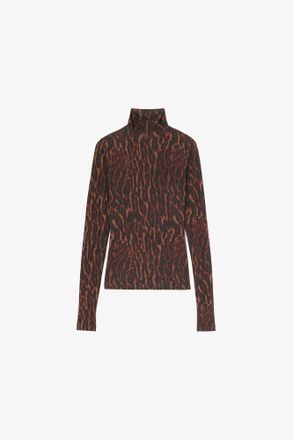 Ganni Rawhide Turtleneck in Printed Jersey - Size 10/12 Viscose