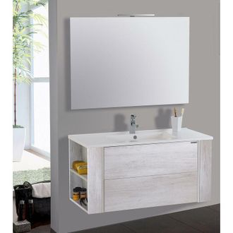 Mazzoni Mobile da Bagno Sospeso 100cm Mazzoni Gold Bianco Frassinato