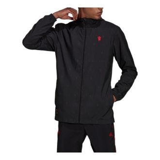 adidas Mens adidas Logo Manchester United Soccer/Football Label Zipper Hooded Jacket Black H56689