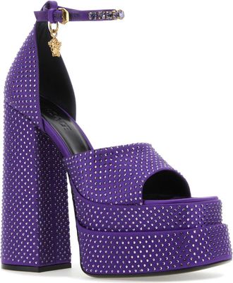 Versace Womens Purple Satin Medusa Aevitas Sandals Darkorchidoroversace Sandali