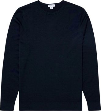 Sunspel Extrafijne Merino Crew Neck - Heren - Ronde hals truien - Blauw - 2XL - Wol - Truien & Vesten