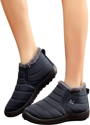 Generic Women Winter Snow Ankle Boots,Fur Lined Boots Waterproof Comfy Warm Fur Lining Ankle Booties Ladies Casual Walking Shoes Slip On Outdoor Anti-Slip War