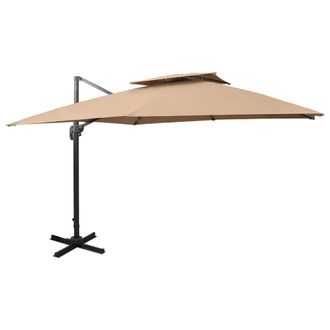Berkfield Home Cantilever Umbrella with Double Top 300x300 cm Taupe in Beige
