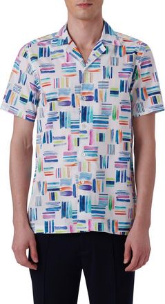 Bugatchi Brushstroke Print Camp Shirt in White at Nordstrom Rack, Size Medium