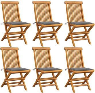 vidaXL Sillas De Jard&iacute;n 6 Uds Con Cojines Grises Madera De Teca Vidaxl