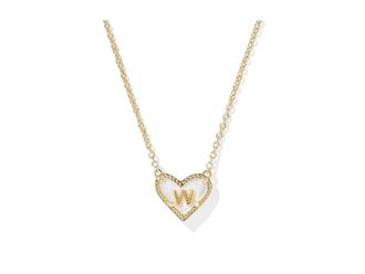 Kendra Scott Heart Letter M Short Pendant Womens Necklace Womens Necklace W, Brass/Pearl/Rhodium-Plated