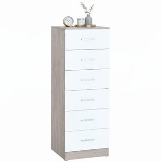 HOMCOM Homcom C&oacute;moda De 6 Cajones, Cajonera Para Dormitorio Alta Y Estrecha, Sinfonier Para Sal&oacute;n, Vestidor, Entrada, 40x40x110 Cm, Gris Claro Y Blanco