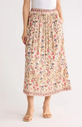 Max Studio Floral Midi Skirt in Cream/Red Floral Muse at Nordstrom Rack, Size X-Small