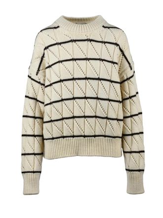 Alysi Perforated Crewneck Sweater with Textured Geometric Pattern