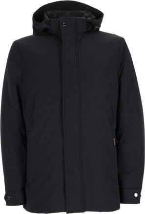 Moorer Hooded Black Coat With Minimalist Design And Adjustable Cuffs