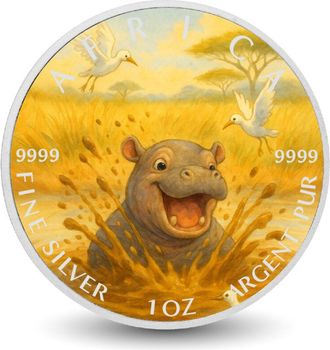 OEM Moneda De Plata Fina De 1 Oz De Happy Hippo Splash - Giggles On The Savannah