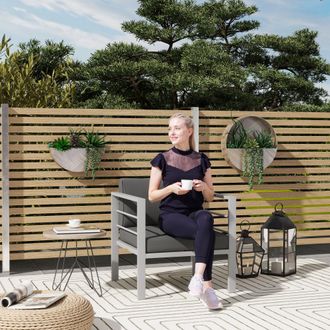 OUTSUNNY Patio Furniture Aluminium Armchair with Cushions, Charcoal Grey in Dark Grey