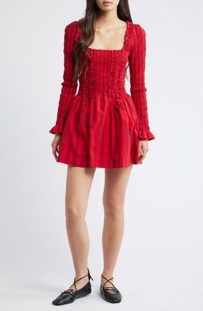 Damson Madder Raphaela Ruffle Long Sleeve Organic Cotton Minidress in Red at Nordstrom Rack, Size 2 Us / 6 Uk