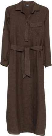 Emporio Armani Midi-jurk met riem en overhemdkraag - Dames - Shirt Kleedjes - Bruin - XS - Polyester - Kleedjes