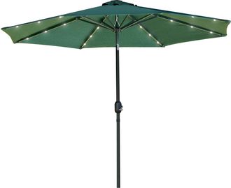 OUTSUNNY 2.67m Patio LED Umbrella with Push Button Tilt/Crank 8 Ribs Green | TJ Hughes