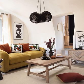 HOME MAISON Mesa de centro de acacia con tablero en espiga