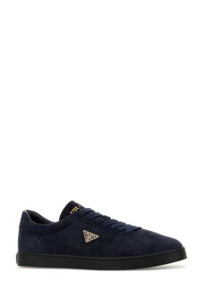Prada Mens Dark Blue Suede Sneakers Blu