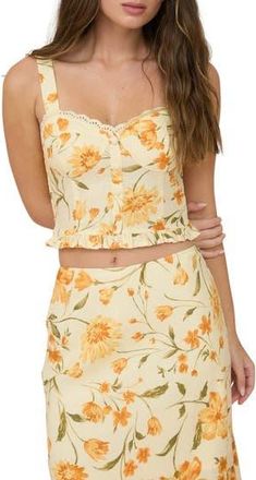 Blu Pepper Floral Ruffle Hem Woven Top in Butter Yellow Multi at Nordstrom Rack, Size Medium