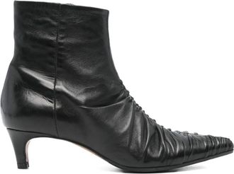 Lorena Paggi 50mm pleated pointed-toe ankle boots - women - Leather/Leather/Rubber - 36.5 - Black