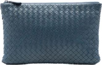 Bottega Veneta Pre-owned Clutches, female, Blue, Size: ONE SIZE Pre-owned Woven Nappa Clutch
