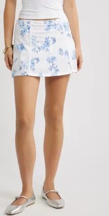 BP. Cotton Jersey Mini Skort in White Blue Talia Floral at Nordstrom, Size Xx-Small