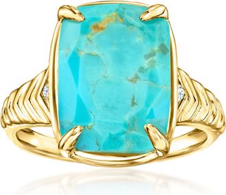 Ross-Simons Turquoise Ring With Lab-Grown Diamonds in 18kt Gold Over Sterling