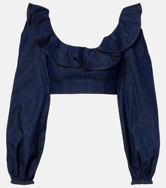 Zimmermann Crop top Aster de denim con volantes
