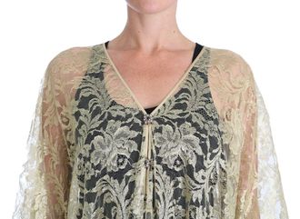 Dolce & Gabbana Womens Gold Floral Lace Crystal Gown Cape Dress