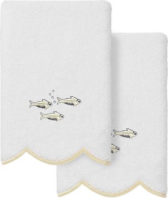 Linum Home Textiles 100% Turkish Cotton Fish School Scallop 2Pc Embellished Fingertip Towel Set