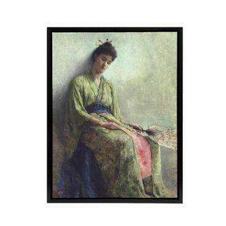 Artery8 Frank Edwin Scott Somnolence Sleeping Woman Portrait Framed Canvas Art in Green | Size: W24 x H32