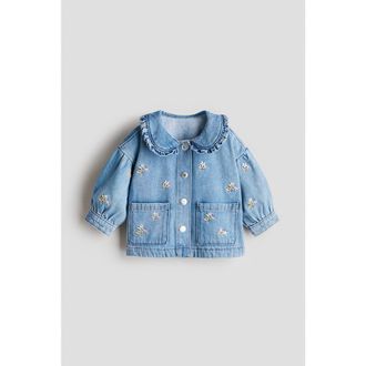 H&M Embroidery-detail Denim Jacket in Denim Blue/floral at Nordstrom, Size 18M