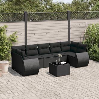 vidaXL Set De Sof&aacute;s De Jard&iacute;n 8 Piezas Y Cojines Rat&aacute;n Sint&eacute;tico Negro Vidaxl