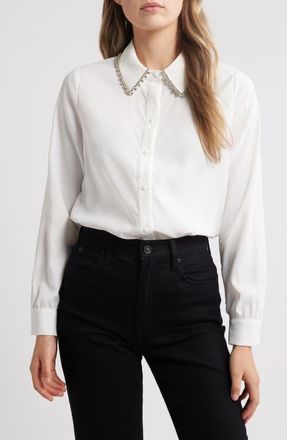 Nikki Lund Sylvi Rhinestone Collar Shirt in White at Nordstrom, Size Medium