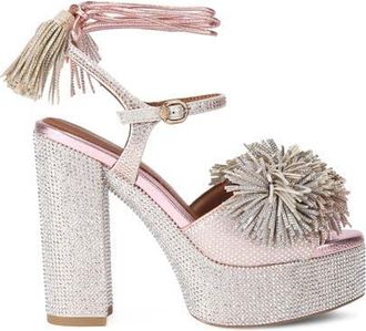 Kurt Geiger Pom & Tassel Platform Ankle Strap Sandal in Silver at Nordstrom, Size 6.5Us