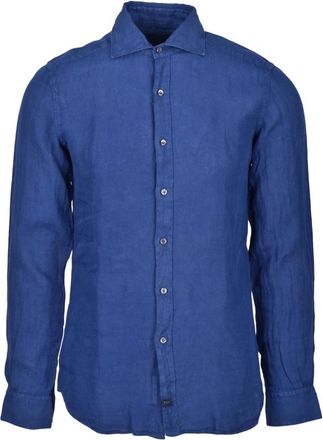 Fay Casual Shirts, male, Blue, Size: 3XL Linen Shirt - Classic Style
