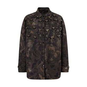 Pinko Giacca camicia oversize camouflage floreale - - Jackets - Donna - Marrone - S