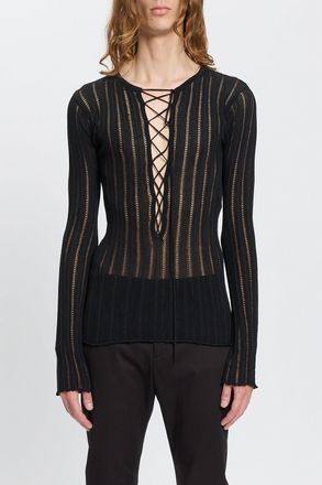 Ann Demeulemeester Top in maglia Serafino allacciato a coste aperte Kell di Ann Demeulemeester