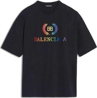 Balenciaga BB Rainbow Logo T-Shirt Black 570805TEV531000