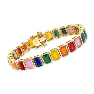 Ross-Simons Bezel-Set Multi-Gemstone Bracelet in 18kt Gold Over Sterling