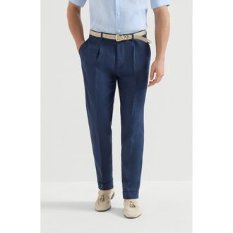 Brunello Cucinelli D&eacute;lav&eacute; linen trousers in Navy Blue at Nordstrom, Size 50 It