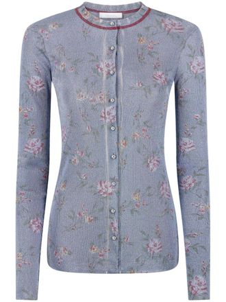 Paco Rabanne floral-print cardigan - women - Viscose/Metal/Fabric - S - Blue