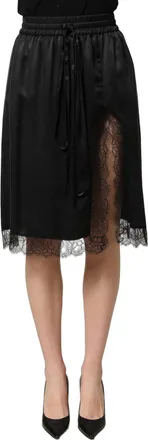 Dolce & Gabbana Womens Black Lace Trimmed Satin Side Slit Skirt Silk