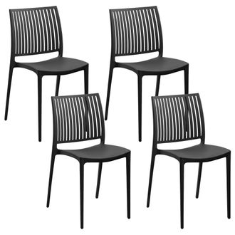 Beliani Conjunto De 4 Sillas De Jard&iacute;n De Pl&aacute;stico Sint&eacute;tico Apilables Para Exterior Negro Illumani