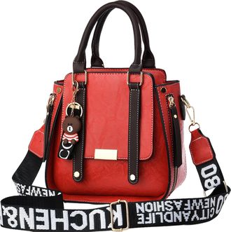 Generic Women PU Leather Large Capacity Handbag with Zipper for Work & Outing (Wine red) (style1)